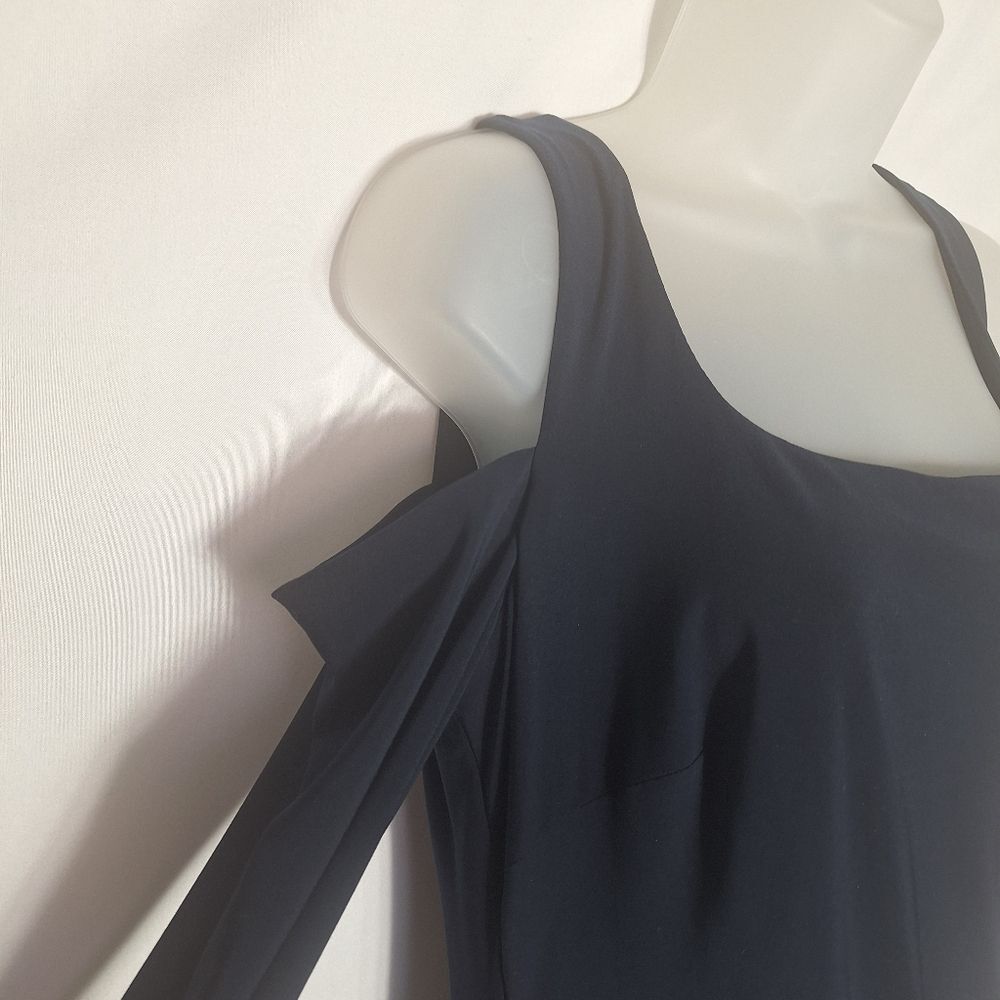 Lauren Ralph Lauren Navy Evening Dress Slinky Cold Shoulder Size 12 Womens - Picture 12 of 15